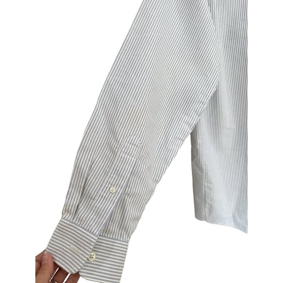 L.L.Bean Men's Button Down Long Sleeve Collared White and Blue Striped Shirt Siz - Picture 8 of 15